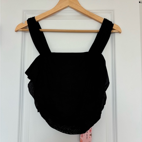 Shein Mesh Black Ruched Square Neck Tank Top Size Large NWT - Picture 1 of 4